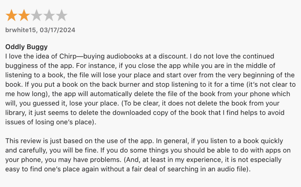 Bad Chirp Audiobooks Review